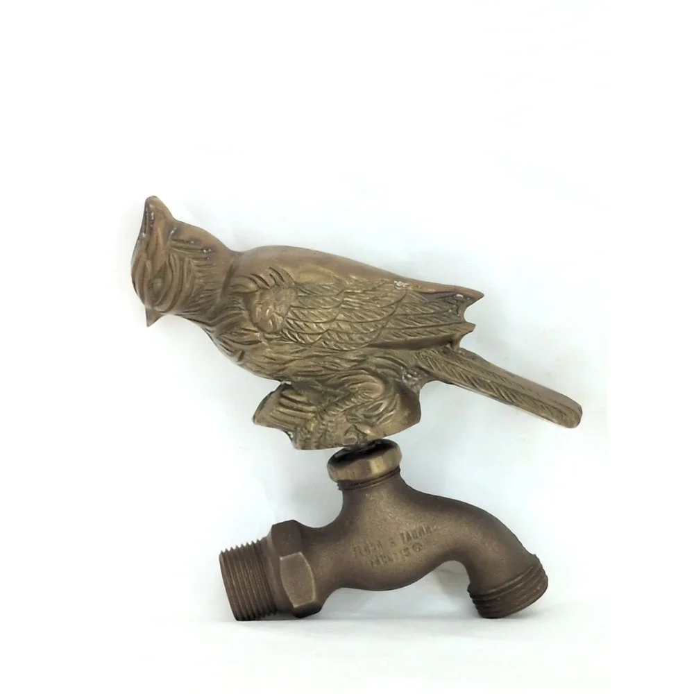 Vintage Brass Cardinal Bird Garden Faucet Spigot Flora & Fauna Hose